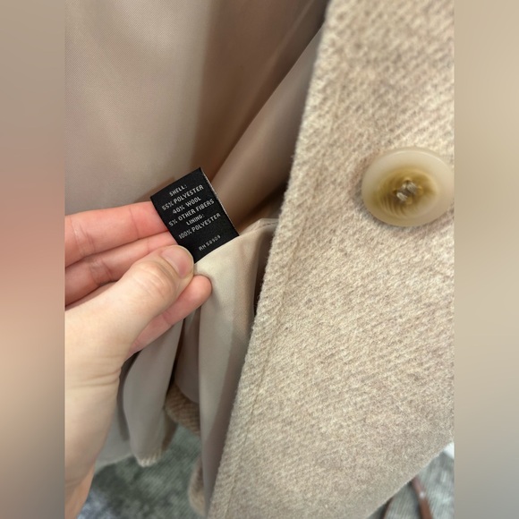 Oatmeal Beige Wool Blend Tailored Trench Dress Coat Formal Collared Jacket✨ - Picture 4 of 6